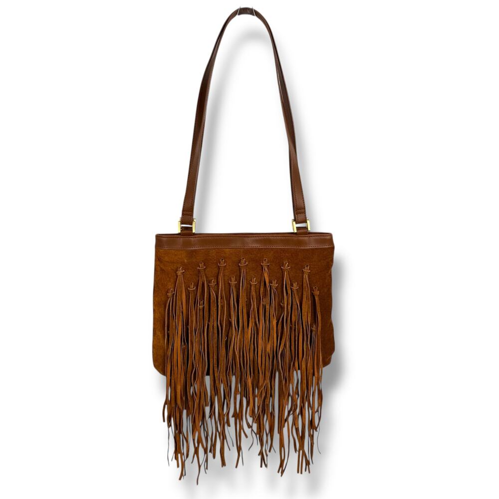 Express purse suede leather fringe shoulder bag boho cottagecore festival brown